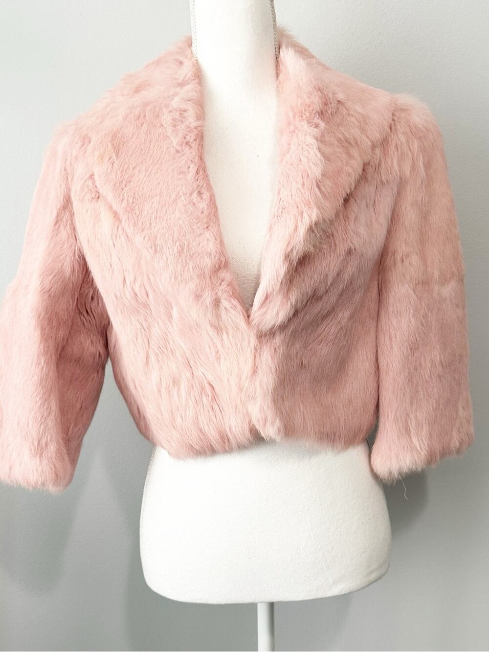 Sheri Bodell pink rabbit fur cropped jacket size large new NWT vintage